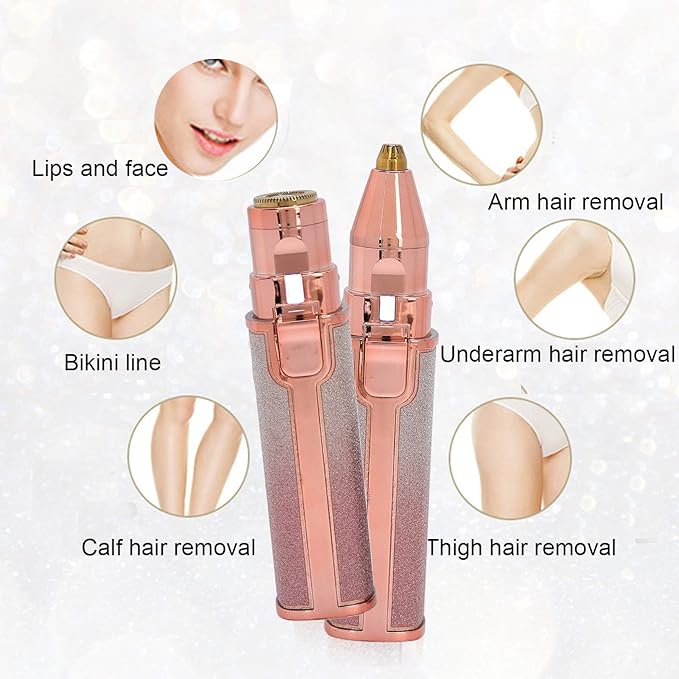 Eyebrow & Facial Hair Removal for Women, 2 in 1 Rechargeable Nose Hair & Eyebrow Trimmer, Portable Shaver with LED Light, Painless Hair Removal Device for Face Eyebrows Lips Chin Body Peach Fuzz