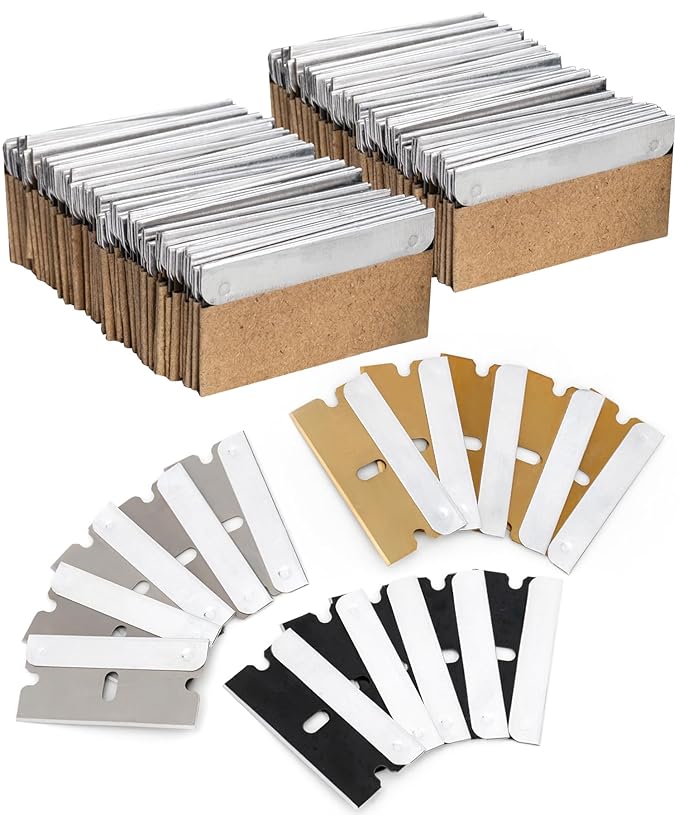 Bates- Single Edge Razor Blades, 60 Pack, Carbon Steel, Straight Edge Razor Blade Scraper, Silver/Black/Gold