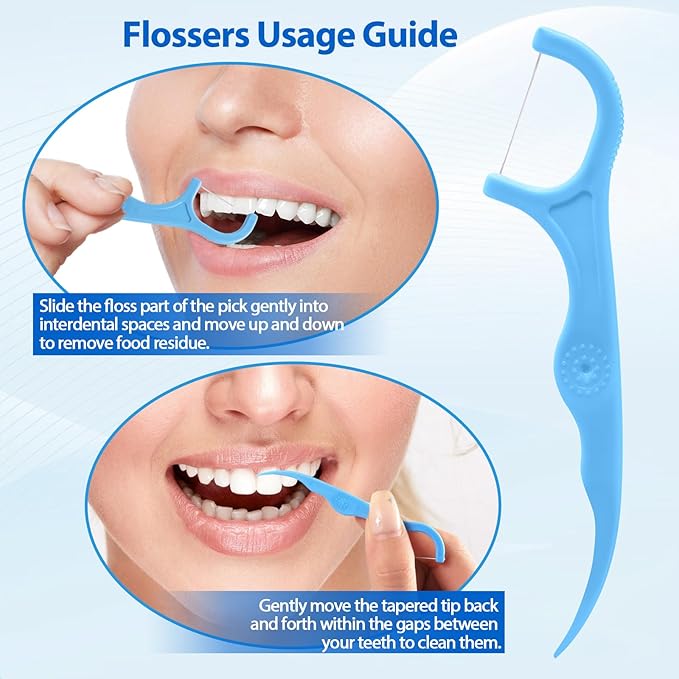 Floss Picks - 300 Count Wear Resistant Dental Floss Picks BPA Free Durable Dental Floss Ergonomic Design 2 In 1 Tooth Picks Flossers for Teeth Cleaning 3 Pack Blue