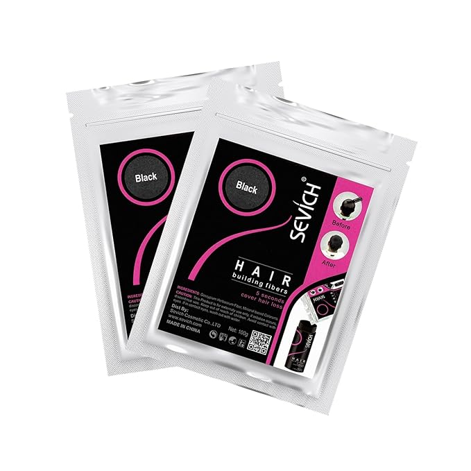 SEVICH Hair Fibers 2 Pack (2 x 100g) - Hair Building Fibers for Thinning Hair,Instant Thickening & Volumizing Powder for Men & Women, Value Bundle for Long-Lasting Use,Black