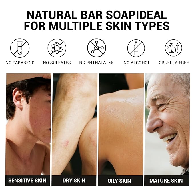 Rinse & Robust Mens Pine Tar Soap Bar Set, 4 Pack Natural Handmade Cleansing Bar Soap for Men, Exfoliating & Moisturizing Bath Soap with Pine Tar & Shea Butter | 5.3 oz of 4 Bars