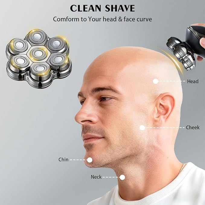 Head Shaver Replacement Heads Magnetic 7 Blades Razor Replacement Blades Compatible with Freebird Shaver & Other Brands (hmsilver7)