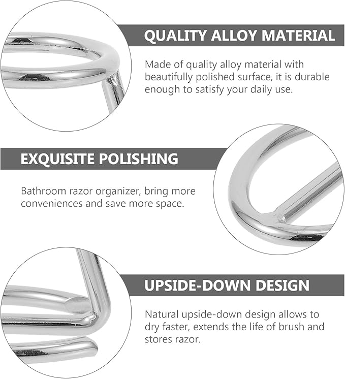 Beaupretty Ferroalloy Razor Brush Stand and Firm Razor Holder for Men, Silver Bathroom Shaving Rack Organizer for Beard Care Tools