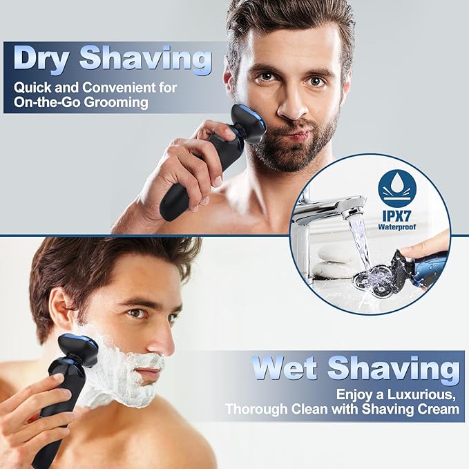 Electric Razor for Men, 3 Floating Heads Waterproof Wet Dry Shaver for Men, LED Display Cordless with Rechargeable Nose Hair Trimmer and Beard Trimmer,Prtable Travel Men's Razors