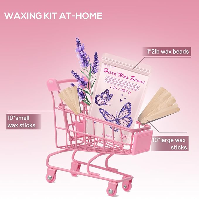 Wax Beads with Coarse Hair Formula, 2lbs Hard Wax Beads for Hair Removal and Sensitive Skin, Hard Wax Beans for Bikini, Brazilian, Legs, Underarms, Chest, Full Body Waxing (Natural Lavender)