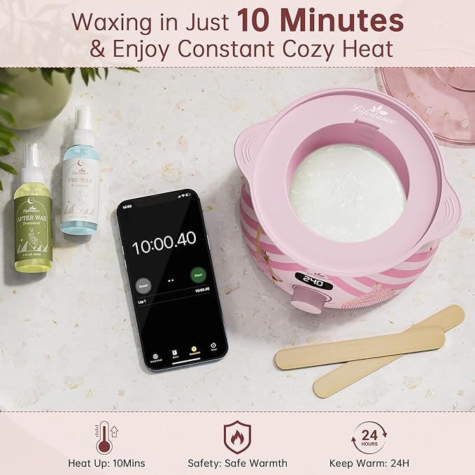 Lifestance Waxing Kit for Women & Men - L3 Liberty Bloom Digital Warmer, Silicone Wax Pot Liner, Hair Removal Kit with 14.1oz Hard Wax Beads & Oil Spray Professional for Home Brazilian Bikini Face Leg