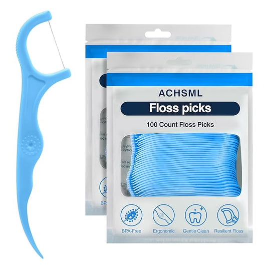 Floss Picks - 200 Count Wear Resistant Dental Floss Picks BPA Free Durable Dental Floss Ergonomic Design 2 in 1 Tooth Picks Flossers for Teeth Cleaning 2 Pack Light Blue