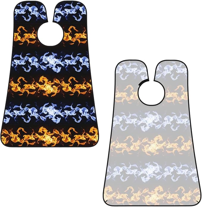 Non-Stick Beard Bib for Shaving, Red and Blue Fire Black Shave Bib, Waterproof Hair Catcher with Suction Cups, Grooming Apron Men Husband