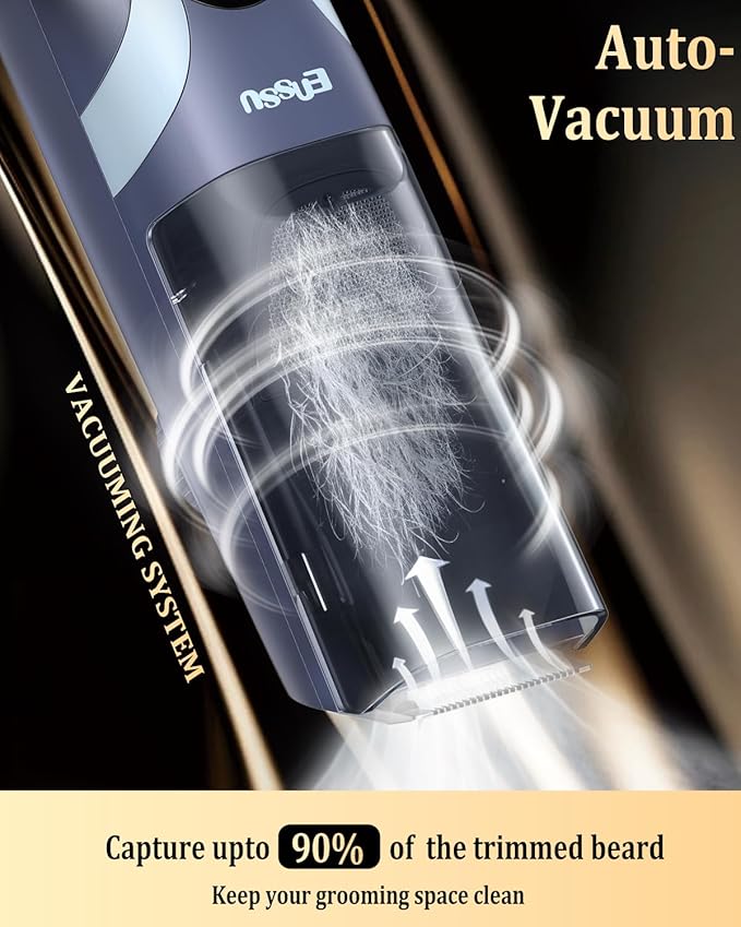 ENNSU Beard Trimmer for Men Auto-Vaccum, Rechargeable Electric Men Beard Trimmers with 2 Combs, 1-20mm Adjustable Length Dial, Waterproof Cordless Mustache Trimmer for Face, Stubble, Blue