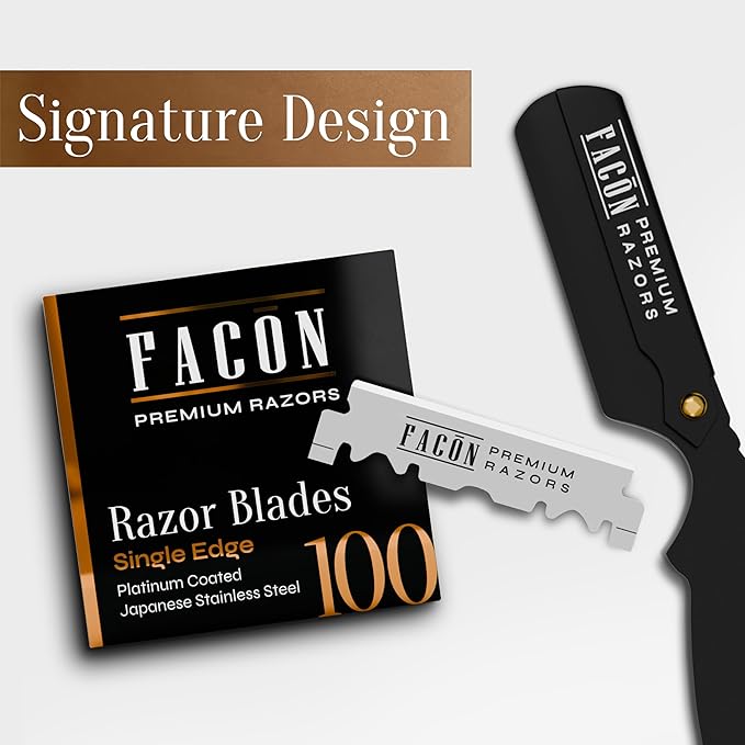 100 Facón Single Edge Razor Blades for Barber Straight Razor, Straight Razor Blades for Shaving, Platinum Japanese Stainless Steel for Smooth & Precise Shave, Premium Replacement Barber Razor Blade