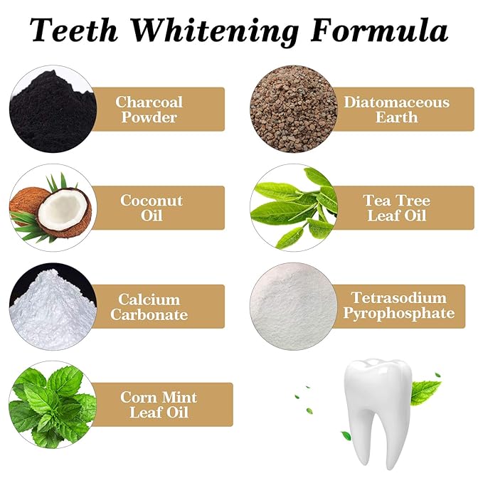 Lagunamoon Whitening Charcoal Toothpaste for Sensitive Teeth, Enamel Repair, Cavity Protection - Natural Toothpaste for Whitening, Removing Stains, Mint Flavor Freshen Breath Mint Gel - No Peroxide