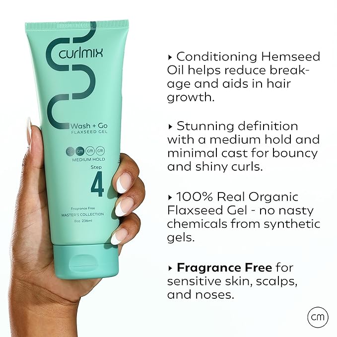 CurlMix Medium Hold Flaxseed Gel for Curly Hair - Defines & Elongates Curls without Dryness or Flaking - Fragrance Free