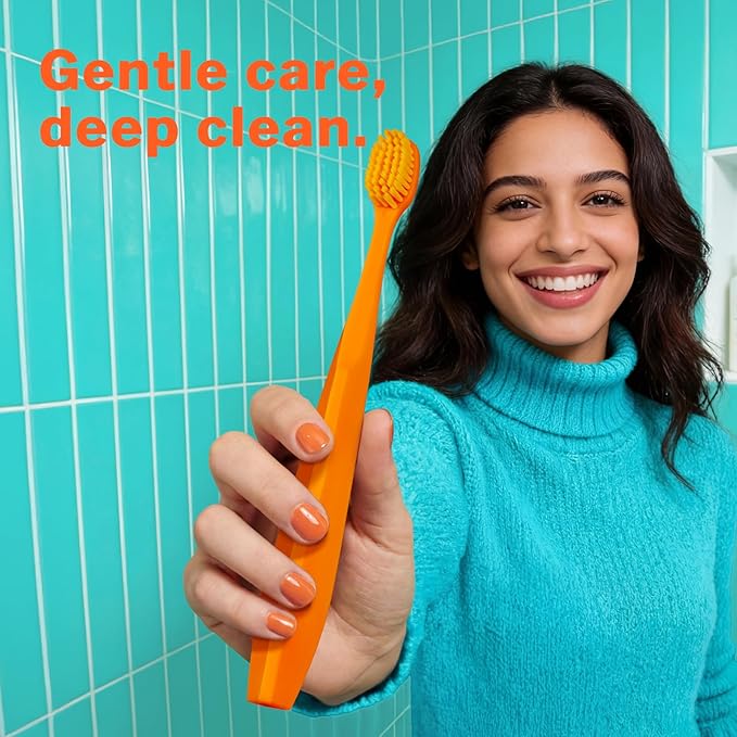 Max Extra-Soft Toothbrush for Adults Sensitive Gums – Gentle Bristles, Wide Angled Head for Back Teeth, Ergonomic Non-Slip Grip, BPA-Free Handle, Individually Wrapped,4-Pack (Sunset Orange)