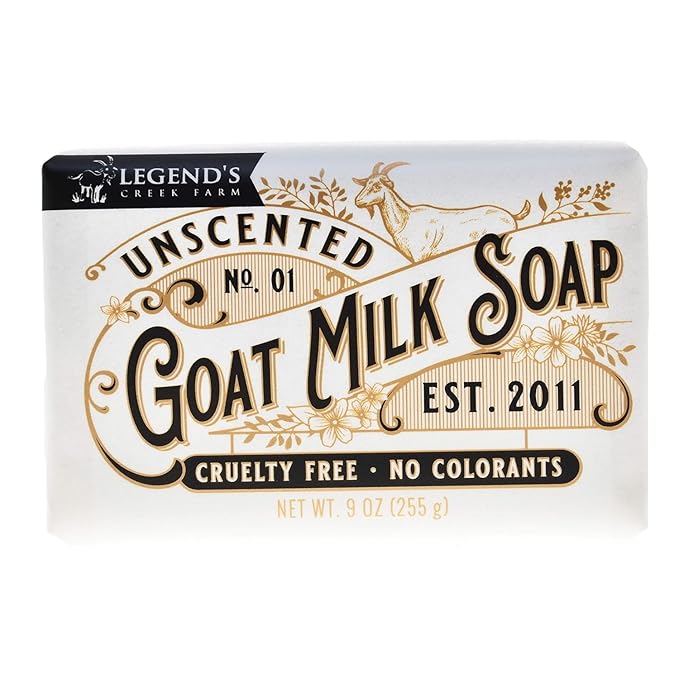Legend's Creek Farm Goat Milk Soap - Triple Milled Cleansing Moisturizing Bar for Hands and Body - 9 Oz Creamy Lather, Nourishing, Natural Soap for Sensitive Skin (Unscented, Pack of 1)