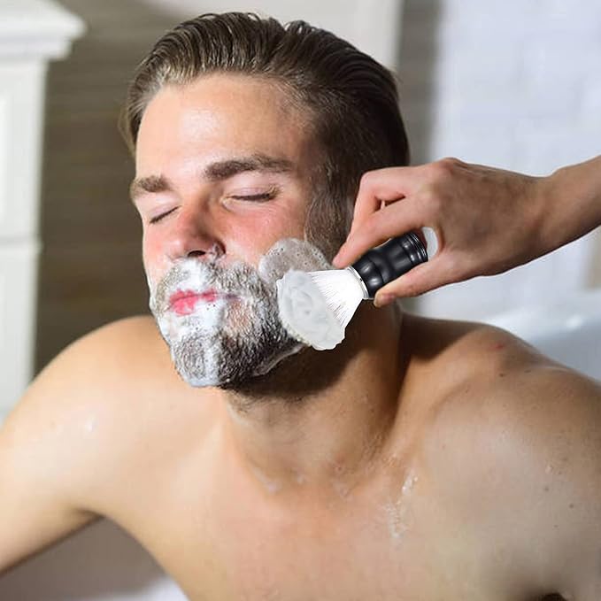 Aethland Men's Shaving Brush and Bowl Set, 3 in 1 Synthetic Shaving Brush with Alloy Shaving Stand & Shaving Soap Bowl Shave Brush Kit for Men Husband Father Birthday Boyfriend Valentines Day Gifts