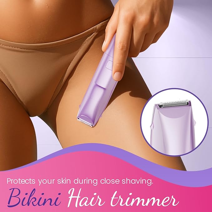 Bikini Trimmer for Women 2 in 1 Electric Razors for Women - Wet and Dry Electric Lady Shaver, Smooth Facial Hair Remover and Body Hair Trimmer for Bikini,Leg, Underarm, Face, Private Area (Purple)