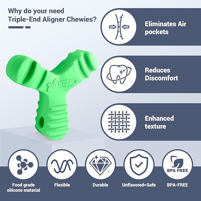 Chewies for Invisalign Aligners, Orthodontic Aligner Chewies Durable Aligner and Retainer Tray Seaters Medical Grade Silicone (Pack of 2) (Green)