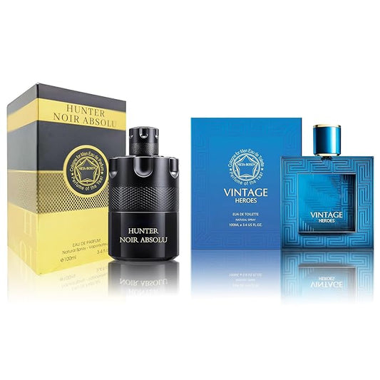Men Cologne Set (3.4oz/100ml x 2PCS) Eau De Perfume Natural Spray Notes of Woody, Spicy, Citrus & Aromatic Long Lasting Fragrance for Daily Use (VintageH&Hunter Noir)