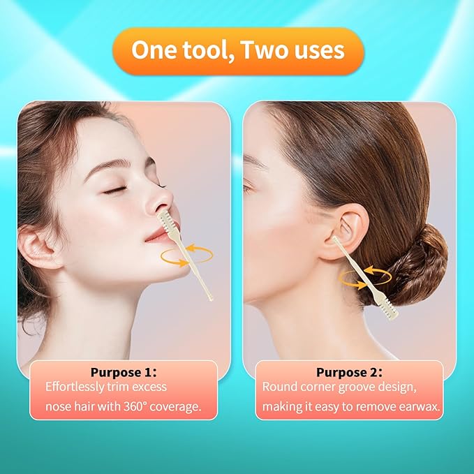 360°Manual Nose Hair Trimmer, Dual-Blade Manual Trimmer for Women Men Double Sided Nose Hairs Remover Tool (Beige,12 PCS)