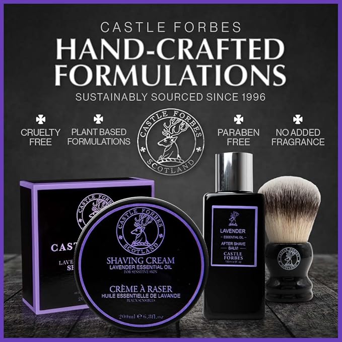 Castle Forbes Lavender Shaving Cream For Men, 6.8 fl.oz. | Moisturizing Smooth Shave Lather w/ Esseantial Oils | Protects Sensitive Skin From Razor Burn & Irritation | Luxury Grooming & Beard Care