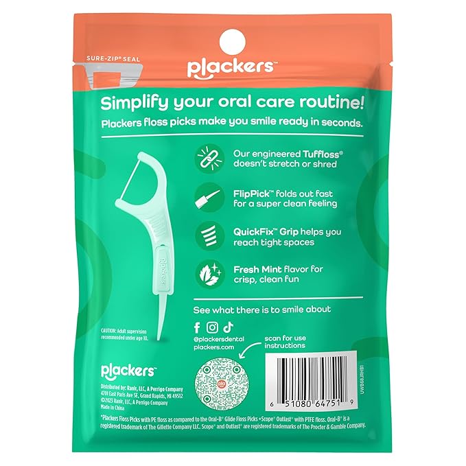 Plackers Micro Line Dental Floss Picks, Fold-Out FlipPick, Tuffloss, Easy Storage with Sure-Zip Seal, Fresh Mint Flavor, 36 Count (Packaging May Vary) (Pack of 2)