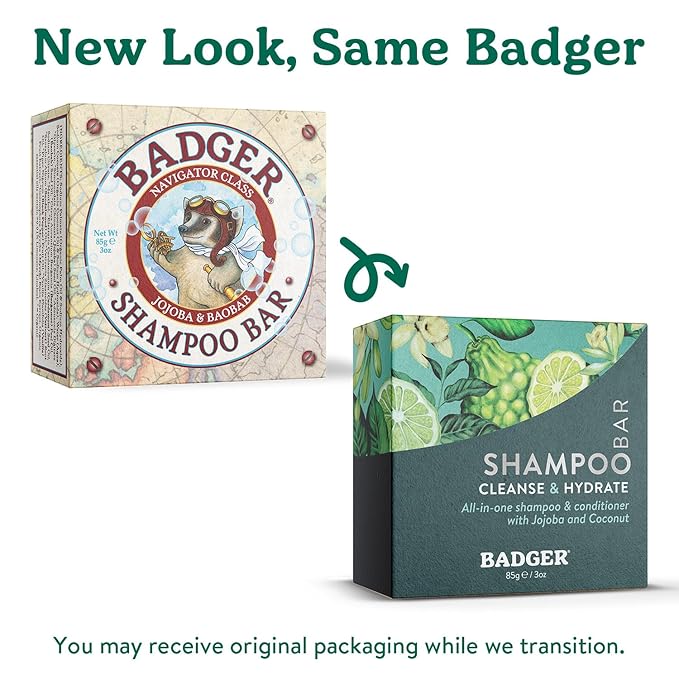 Badger - Jojoba & Baobab Conditioning Shampoo Bar, Natural Vegan Hair Bar, 3 oz