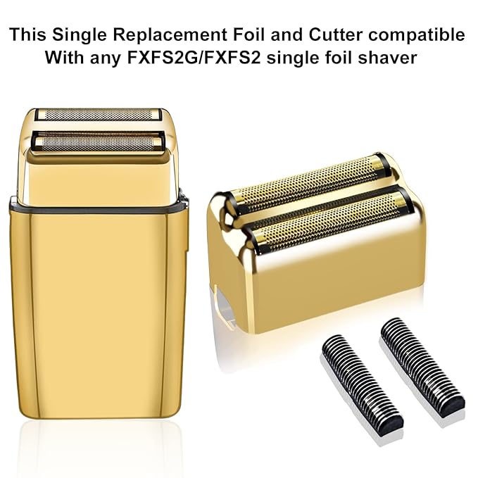 Gold Replacement blades Foil and Cutters Compatible with BaBylissPRO Barberology FXFS2 Shaver foil Replacement Heads(1 pack ）