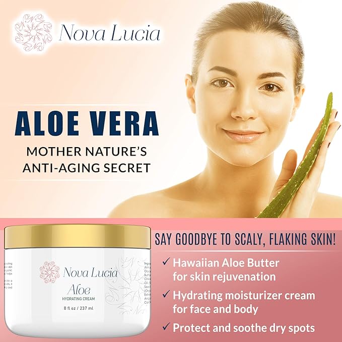 Aloe Vera Cream for Skin – Soothing Moisturizer for Dry, Itchy, or Sensitive Skin, Sunburn Relief, Hydrating Face & Body Cream, Non-Greasy, Fragrance-Free