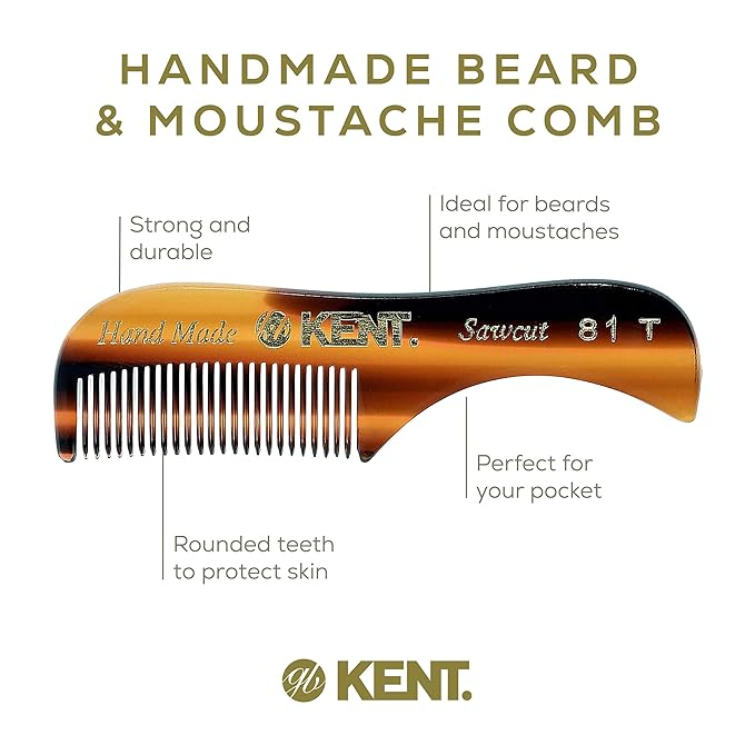 Kent A 81T X-Small Men's Beard Mustache Mini Pocket Comb, Fine Toothed Pocket for Facial Hair Grooming and Styling. Hand-Made of Quality Cellulose Acetate, Saw-cut Hand Polished. Made in England