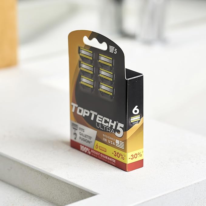 TopTech ULTRA 5 Razors for Men - Replaceable Cartridges for Manual Shaving Razor, 5 Blades Technology Refills - 8 Count Pack - Fits Gillette Fusion - Soft Shave & Sharp - Cost-effective Refill