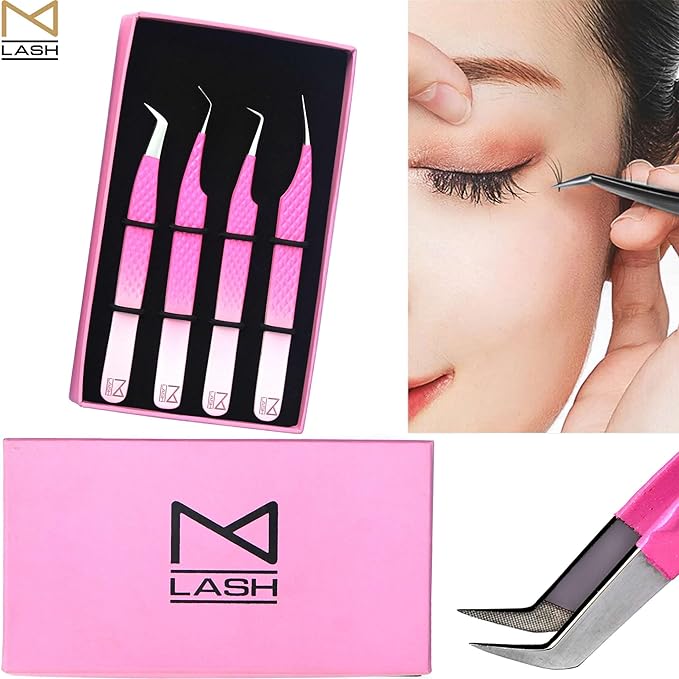 M LASH - V3 Tweezer Set Diamond Grip NANO Fiber Tip - Volume & Classic Eyelash Extensions - Japanese Steel Lash Tool (PW-Ombre)