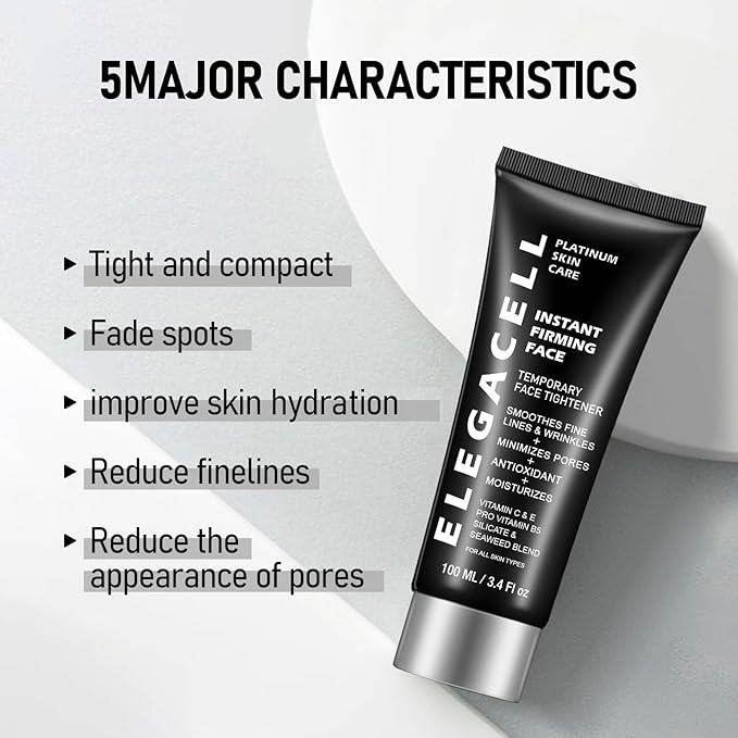 Elegacell Face Tightener Instant Face Lift Cream Temporary Frim Skin Tightening and Lifting Cream-Smooth the Look of Fine Lines - Daily Moisturizer for Women and Men - 100ml, 3.4 fl.oz