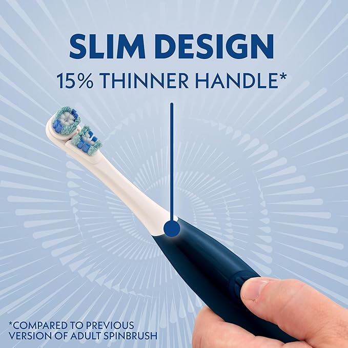 Spinbrush Smart Clean Battery Powered Electric Toothbrush for Adults with Dual Action Head, Pacer & Timer, Midnight Blue, Soft Bristles, 1 Count