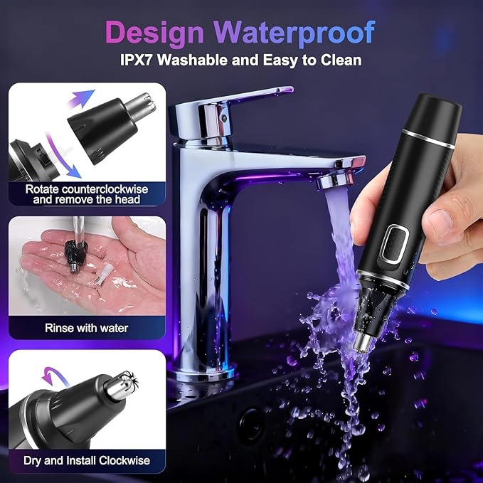 AREYZIN Nose Hair Trimmer for Men,Rechargeable Ear and Nose Trimmer,2 in 1 Painless Professional Eyebrow & Facial Hair Trimmer with IPX7 Waterproof Dual Edge Blades (Black)