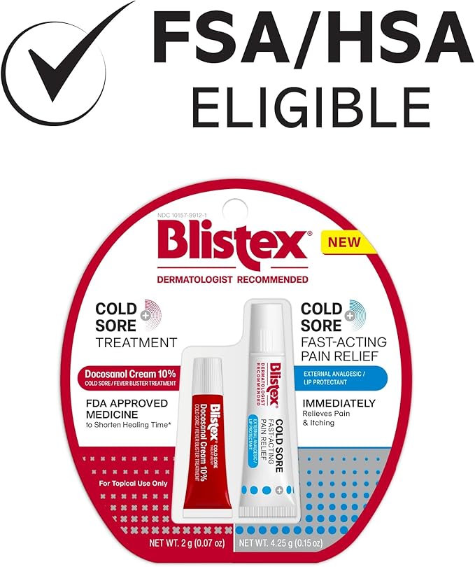 Blistex Cold Sore Kit – Cold Sore/Fever Blister Treatment Docosanol Cream 10% Shortens Healing Time (2g/0.7oz) – Fast-Acting Pain Relief Cream with Maximum Strength Lidocaine (4.25g/0.15oz)