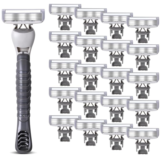 22 Pcs Disposable Men's Razors Bulk 6-blade Disposable Razors for Men Sensitive Skin Razor Individually Packaged Disposable Head Razor for Hotel Travel Spa Daily 2 Handles and 20 Cartridges