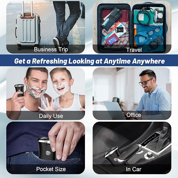 Mini Portable Electric Travel Shaver - Pocket Size Washable USB Rechargeable Shaving Razor Cordless & Compact Small Rotary Shavers Wet & Dry Waterproof Mini Shave for Men Teen Boys Face