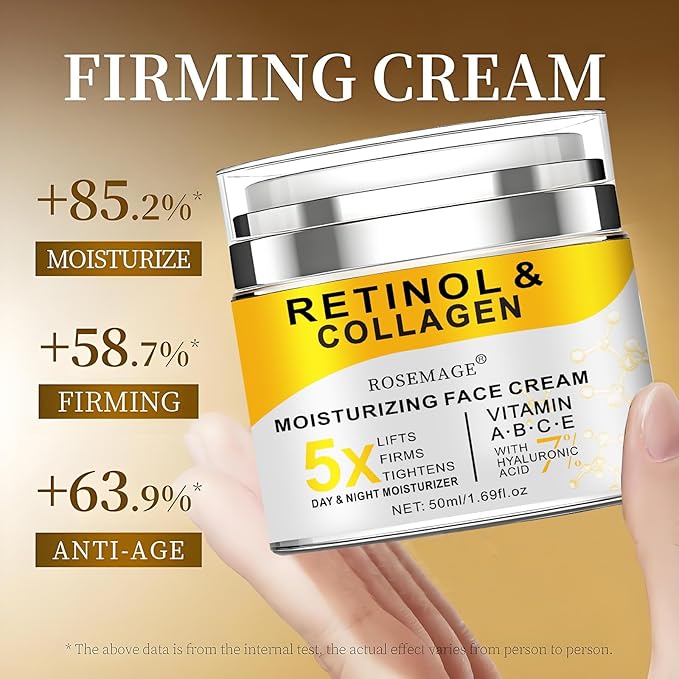 Retinol Cream for Face with Collagen and Hyaluronic Acid - Anti Aging Wrinkle Cream for Women and Men - Day and Night Facial Moisturizer for Tightening and Skin Firming - Crema Hidratante Para la Cara