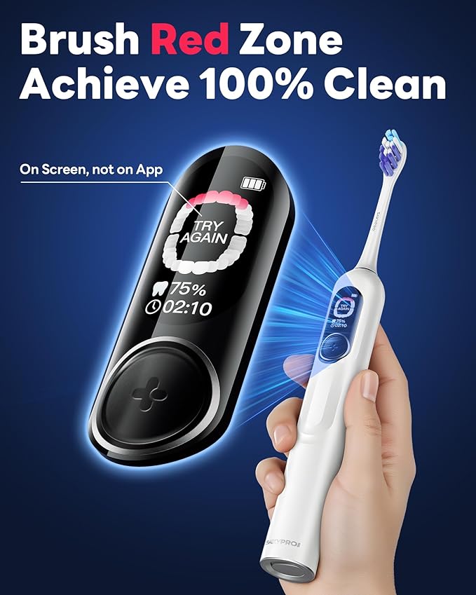 AI Electric Toothbrush with Smart Display for Adults Kids | 150-Day Rechargeable Toothbrush, Real-Time Map |3-Min Timer, Travel Case | Teens Sonic Toothbrush Gift (G5S White)