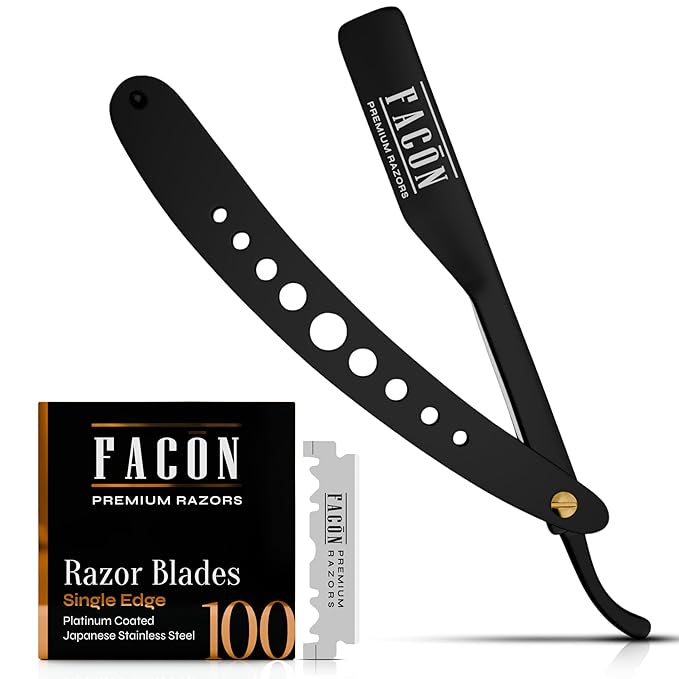 Facón Straight Razors for Men - Professional Barber Straight Edge Razor Kit with 100 Blades, Classic Stainless Steel Barbero Shaver for a Smooth & Precise Shave, Premium Barber Razor for Men's Shaving