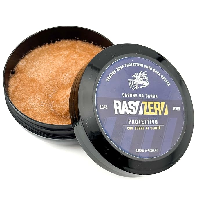 Protettivo Shaving Soap 125 ml – Made in Italy, Shea Butter & Menthol Protection for Men – Rich Anise, Mint & Vanilla Scent, Hydrating Lather, Gentle on Sensitive Skin