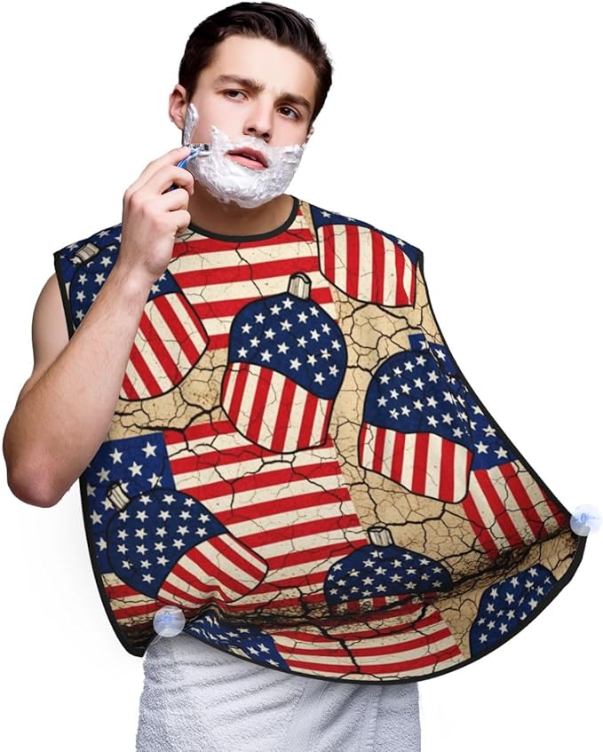 No-Slip Shaving Bib, Beard Grooming Apron with Strong Suction Cups, Grunge USA Flag
