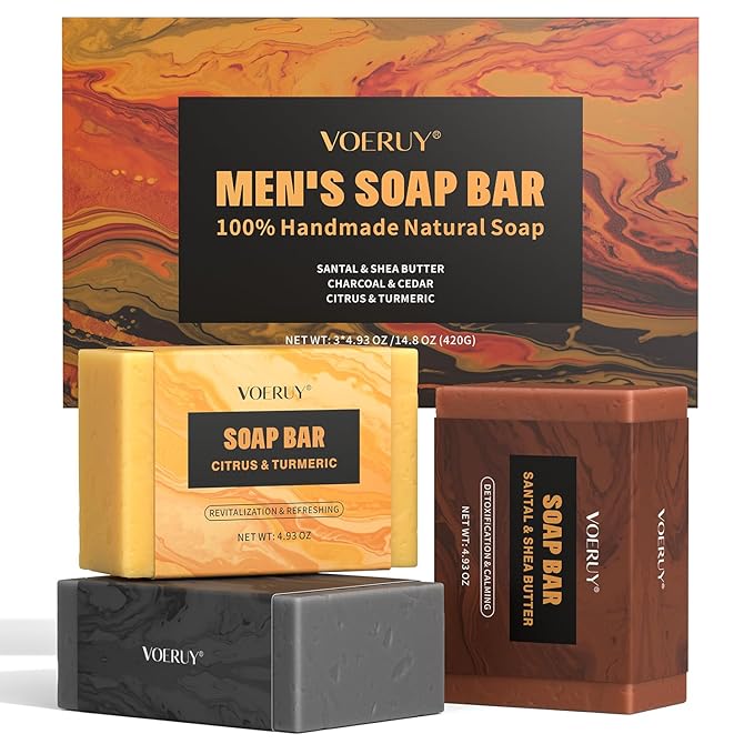 Mens Bar Soap, Natural Handmade Mens Soaps for Face, Body, Hands & Shave, Deep Cleansing, Refreshing Bar Soap for Men , Gifts for Men