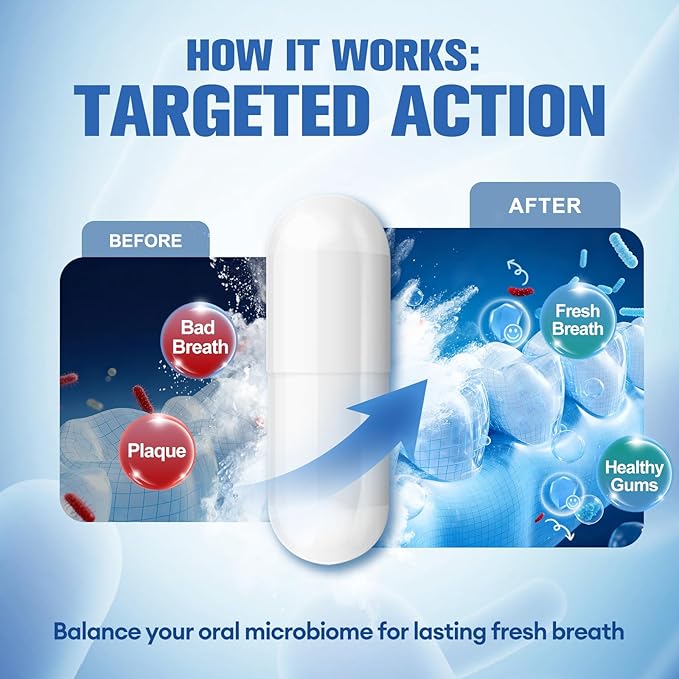 Oral Probiotics for Mouth Bad Breath for Adults & Gum Support | Fresh Breath After Coffee with 10 Billion CFU, Grass-Fed Organ Complex | 60 Capsules