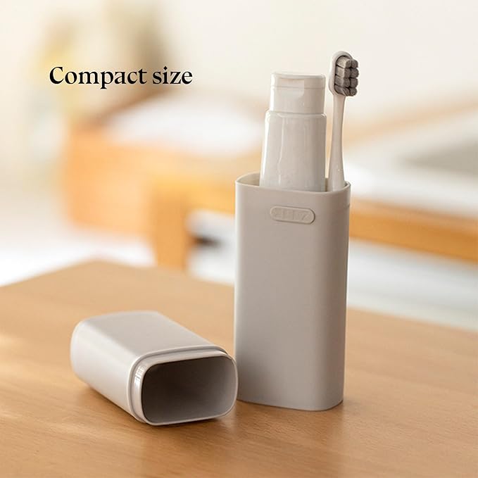 Ventilated Compact Grey Toothbrush Travel Case, Portable Toothbrush & Toothpaste Holder Cover Organizer Container with Mouthwash Cup for School, Camping, Business Trip, Bathroom Storage