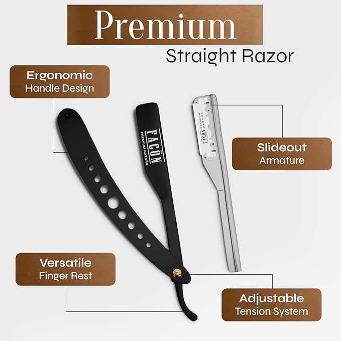 Facón Straight Razors for Men - Professional Barber Straight Edge Razor Kit with 100 Blades, Classic Stainless Steel Barbero Shaver for a Smooth & Precise Shave, Premium Barber Razor for Men's Shaving