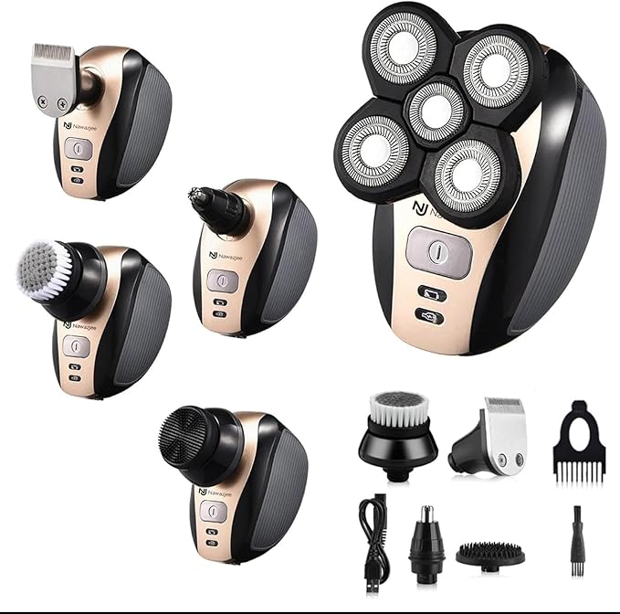 5 in 1 Electric Shaver Bald Head Shaver Head Shavers for Bald Men Electic Razor Waterproof IPX7 Cordless Rechargeable Trimmer for Nose Ear Face Body Hair Wet Dry Men Head Grooming Kit Hair Clippers