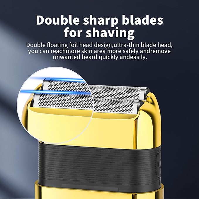 HIENA PRO Reciprocating Electric Foil Shaver for Men, Cordless Professional Bald Head Precision Trimmer & Beard Trimmer, Foil Shaver with LED, Gifts for Men(Gold)