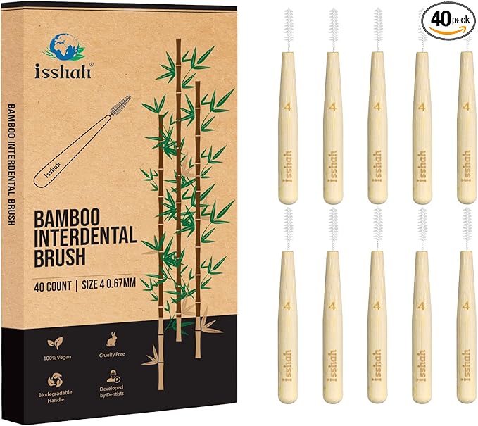 Bamboo Interdental Brushes, Between Teeth Cleaner Deep Clean Brush, 40 Count, Size 4, Medium Gaps