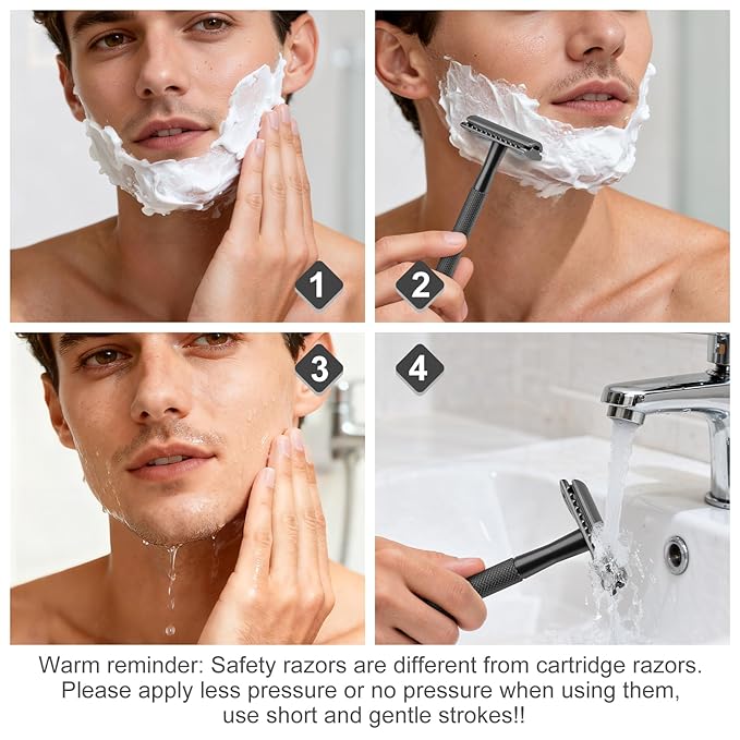 Safety Razor for Men & Women - Double Edge Single Blade Razor with 10 Blades, Reusable One Blade Razor for Close Shave (Mens & Womens Razor, Eco-Friendly)-Black